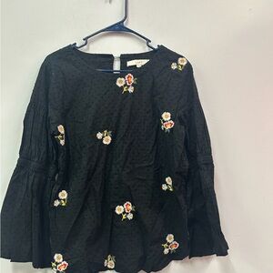 Loft Black Floral Embroidered Women's Blouse Size M